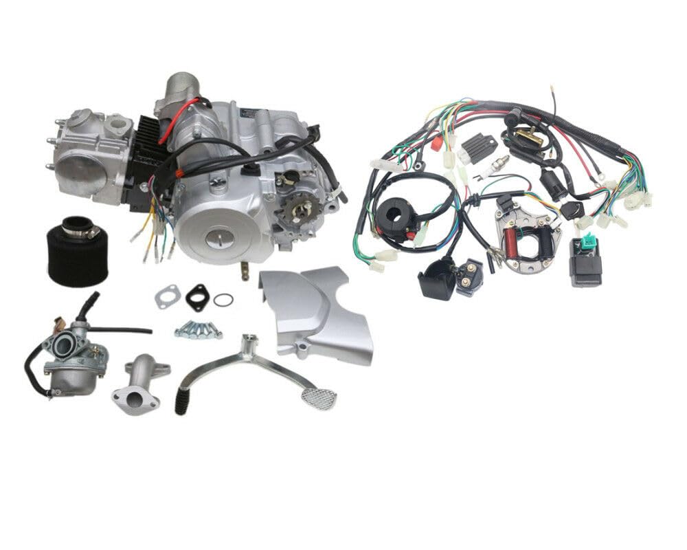 125cc 4-Takt-Motor, Einzylinder Pocket Bike Motoren, Dirtbike Motor 3 Gänge + 1 Rückwärtsgang mit Luftgekühlt CDI Zündung Elektrischer Start…