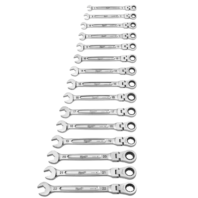 Milwaukee 144-Position Flex-Head Ratcheting Combination Wrench Set SAE and METRIC (30-Piece)