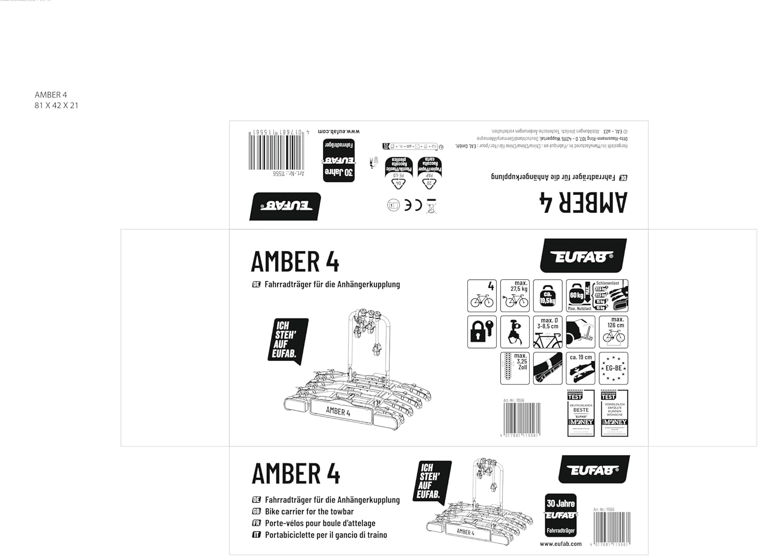 EUFAB 11556 Bicycle Carriers Amber IV