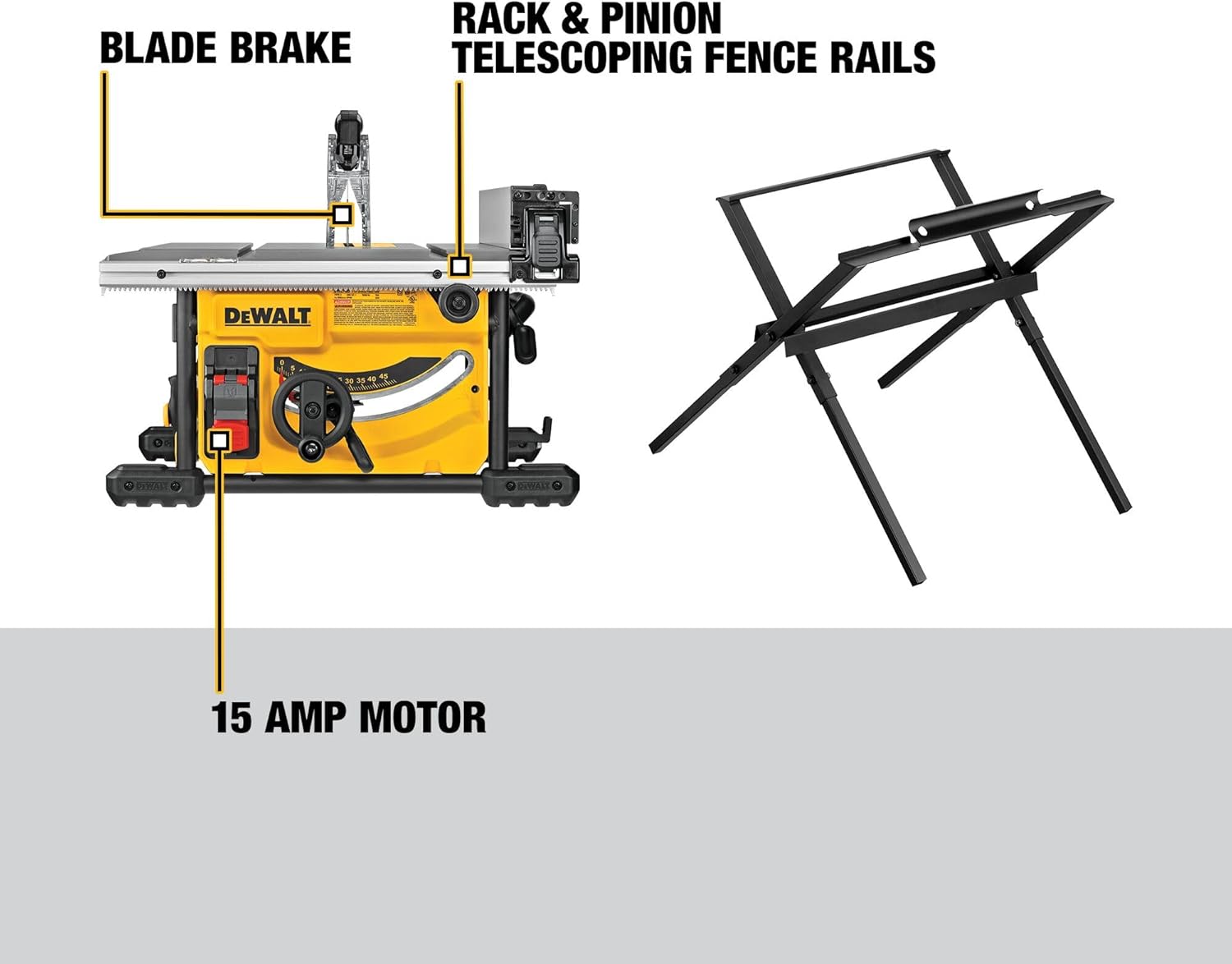 DEWALT Portable Table Saw with Stand, 8-1/4 inch, up to 48-Degree Angle Cuts (DWE7485WS)