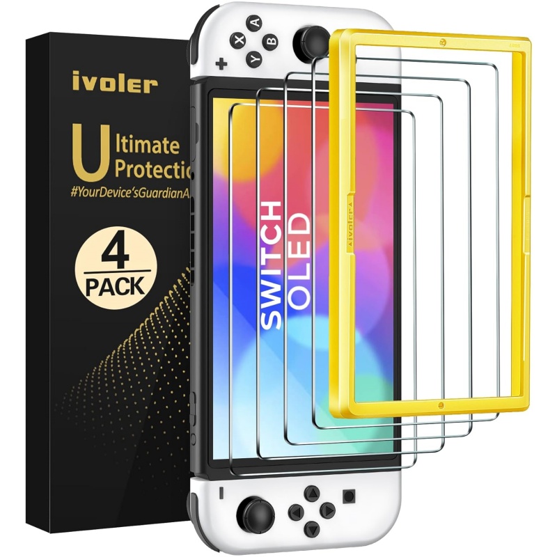 ivoler Pack of 4 Tempered Glass Compatible with Nintendo Switch 2 Model 2025, with Free Installation Kit, Screen Protector Film - 9H Glass - Anti-Scratch - Bubble-Free