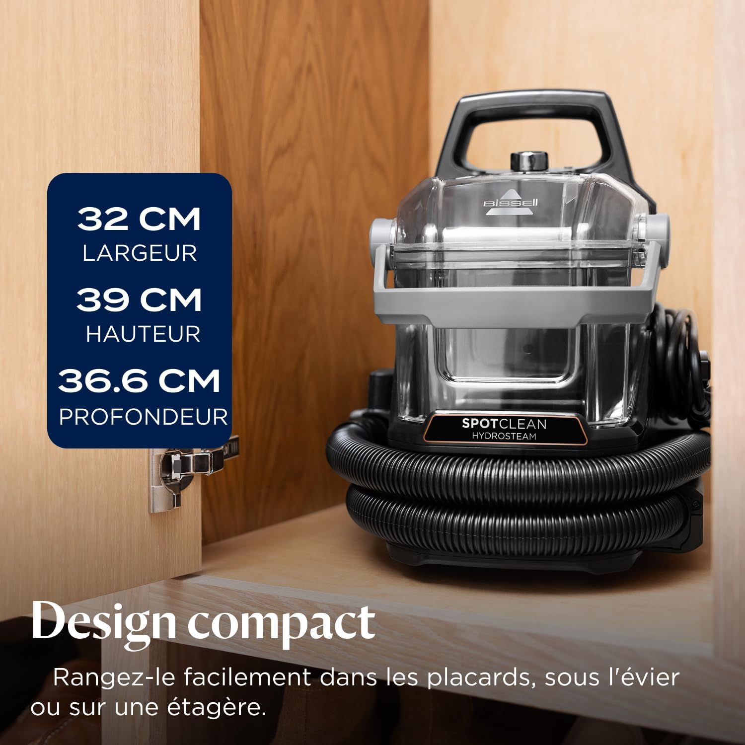 BISSELL SpotClean HydroSteam, Shampouineuse Canapé, Moteur Puissant de 1000W, Nettoyeur Vapeur avec Technologie HydroSteam, Nettoyeur pour Tapis, Moquettes, Meubles, Tissus, Voiture & Plus, 3689N