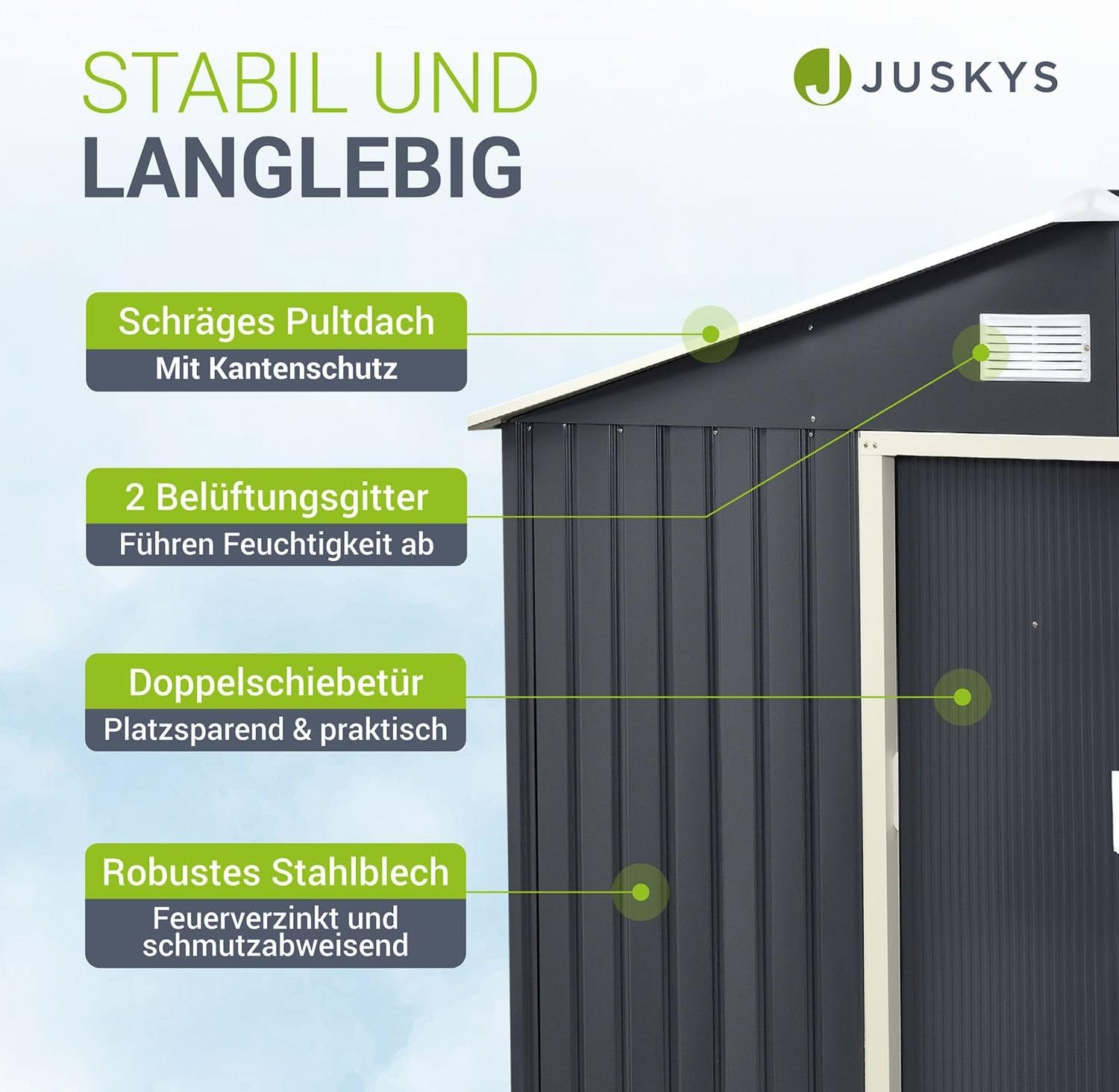 Juskys 9m³ Metal Tool Shed with Sloped Roof, Sliding Door and Foundation - 277×191×192cm - Tool Shed Garden Shed Tool Shed