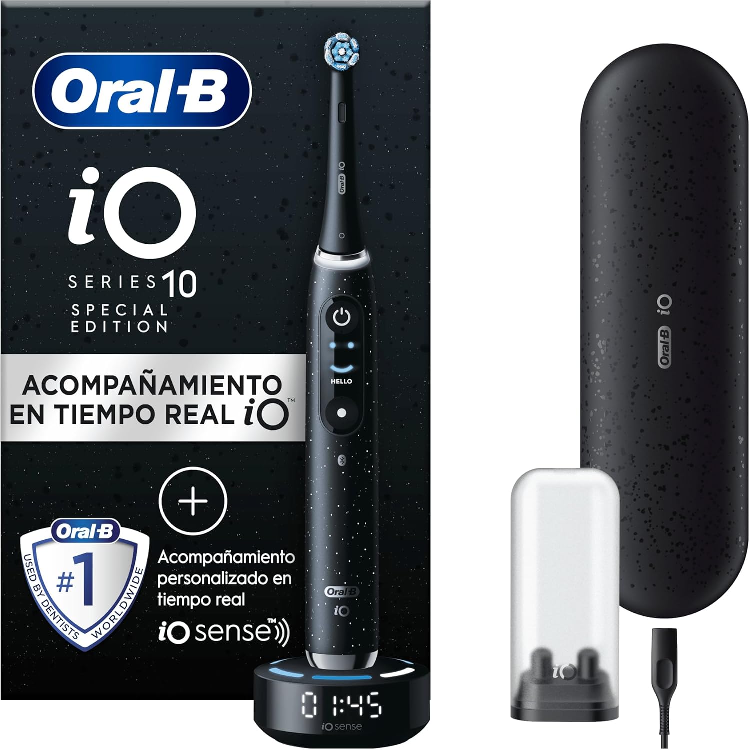 Oral-B iO 10 Electric Toothbrush with Rechargeable Handle, 3 Replacement Heads and Travel Case with Charger, Designed by Braun, Original Gifts for Women and Men - Black