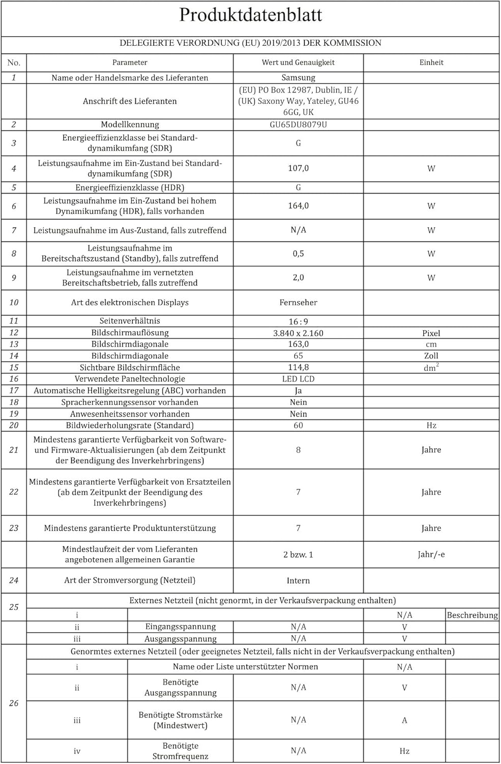 Samsung Crystal UHD 4K DU8079 TV 65 Inch Samsung TV with Dynamic Crystal Colour, 4K Upscaling, AirSlim Design, Smart TV, GU65DU8079UXZG, German Model [2024] [Energy Class G]