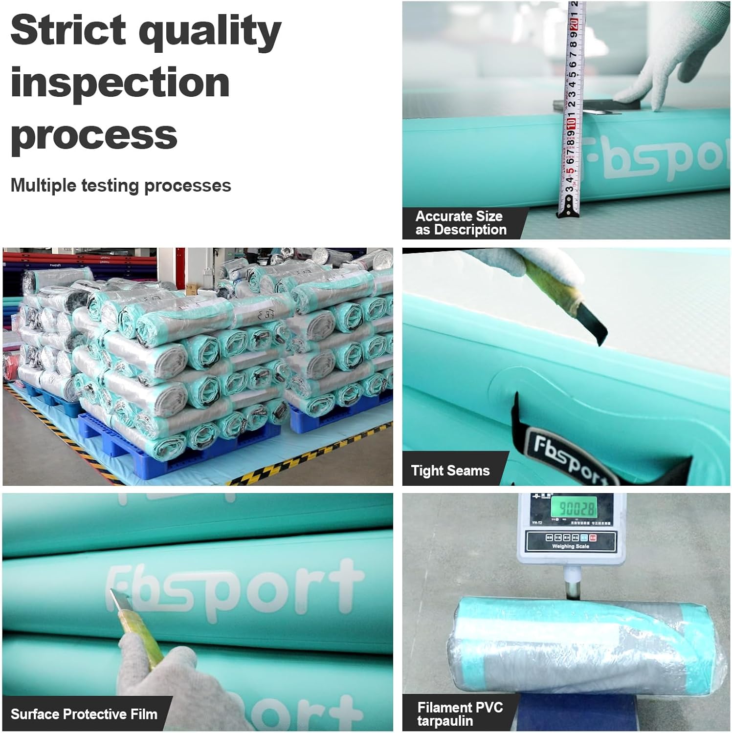 FBSPORT Airtrack Mat, 10/20 cm High Thick 2/3/4/5/6 / M Tumbling Mat, Gymnastics Mat with Air Pump, Training Mat with Carry Bag, Gym Mat for Home, Outdoor, Yoga, Exercise Gymnastics etc.