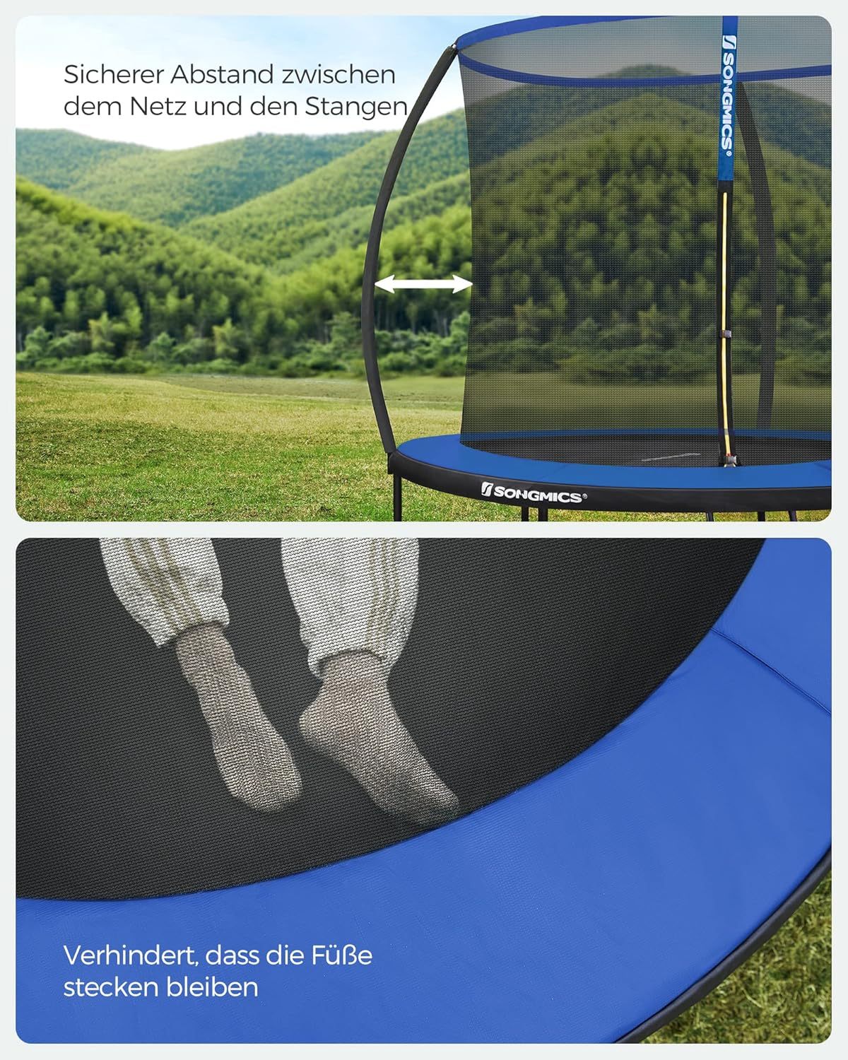 SONGMICS Outdoor Trampoline Ø 244 cm, Round Garden Trampoline for Children with Safety Net, Edge Cover, Ladder and Padded Poles