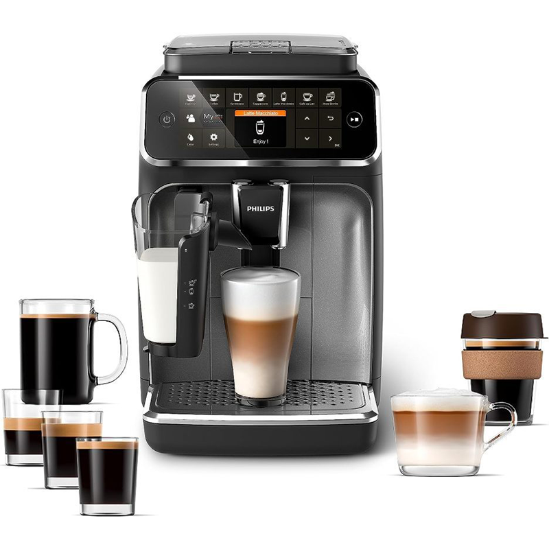 Philips 4300 Series fully automatic espresso machine - LatteGo milk frother, 8 coffee varieties, intuitive touch display, black
