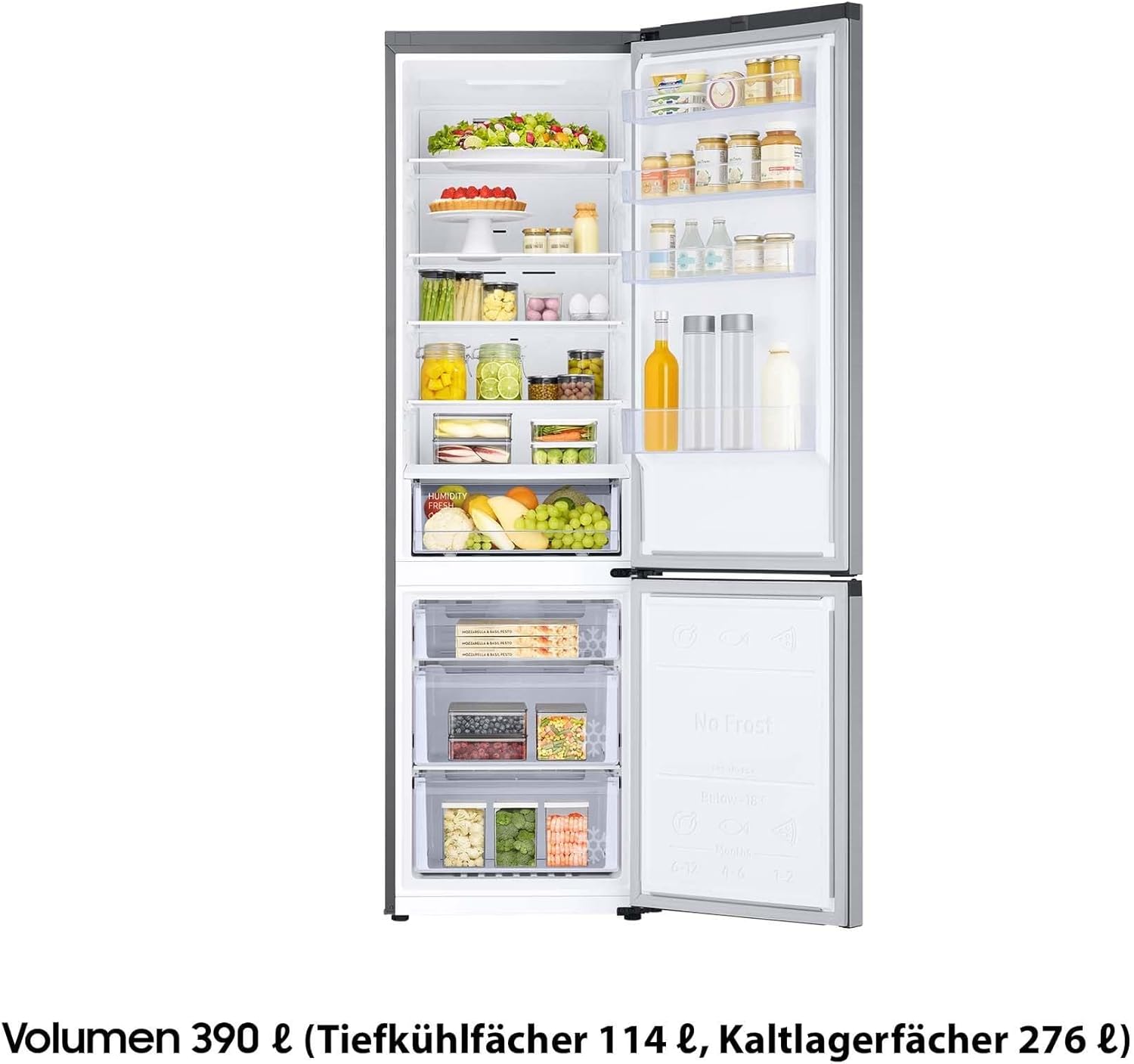 Samsung Fridge-Freezer, Fridge Freezer, 203 cm, 390 L Total Volume, 114 L Freezer, AI Energy Mode, Stainless Steel Look, RL38C600CSA/EG [Energy Class C]