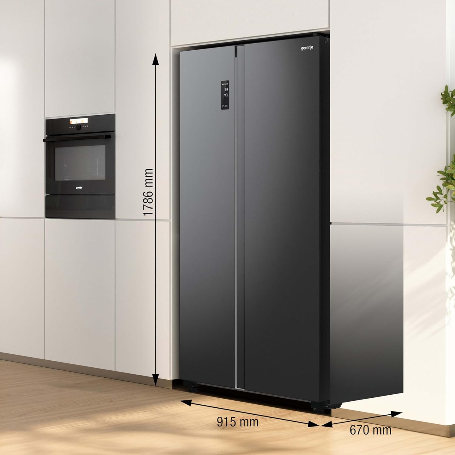 Gorenje NRR 9185 EABXL Side by Side Fridge-Freezer, Made in Europe, EEK E, NoFrostPlus, Inverter Compressor, Crisp Zone, ConvertActive Zone, FastFreeze, 178.6 cm, Black [Energy Class E]