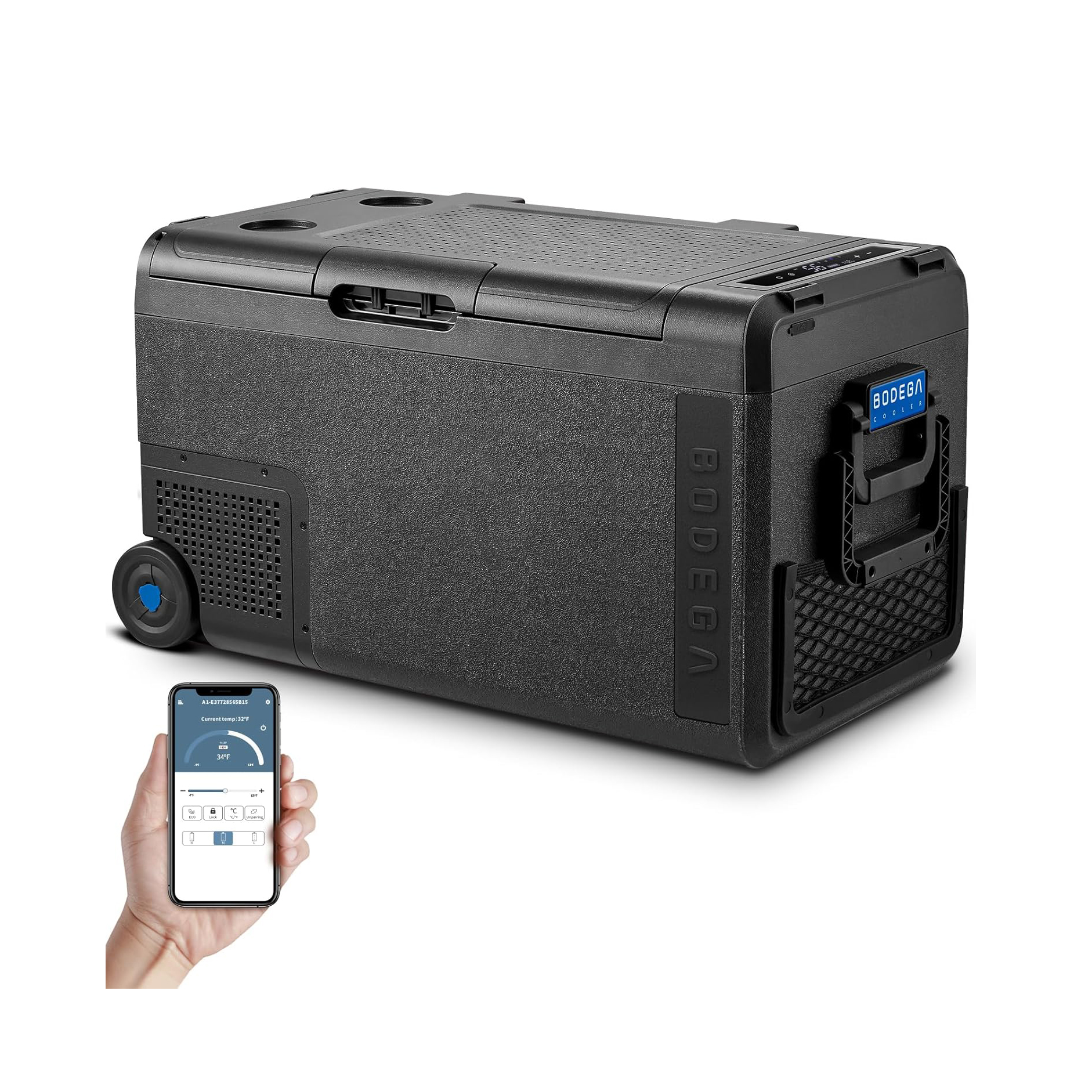 BODEGACOOLER 12 Volt Car Refrigerator, Portable Freezer WIFI APP Control, 40Quart (38L) Car Fridge -4℉-68℉, Electric Cooler 12/24V DC 100-240V AC for Outdoor, Truck, RV, Vehicles, Camping, Travel