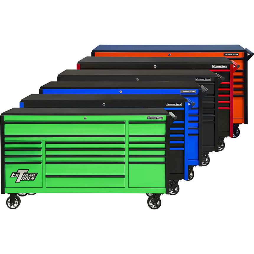 Extreme Tools® DX Series 72in W x 21in D 17 Drawer Triple Bank Roller Cabinet 100 lbs Slides