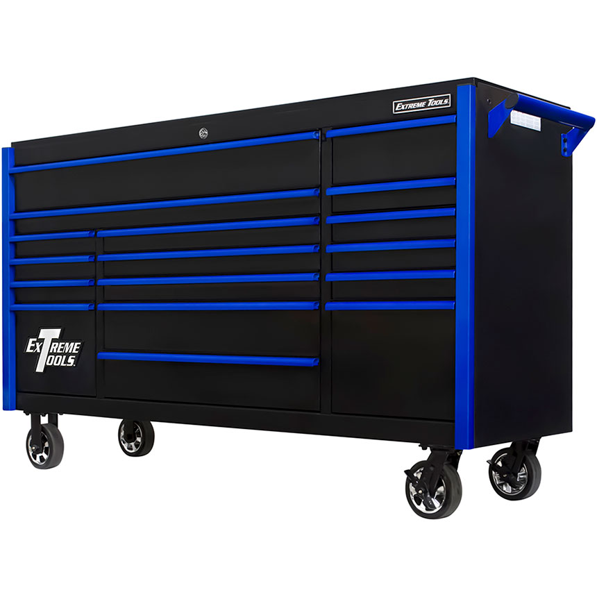 Extreme Tools® DX Series 72in W x 21in D 17 Drawer Triple Bank Roller Cabinet 100 lbs Slides