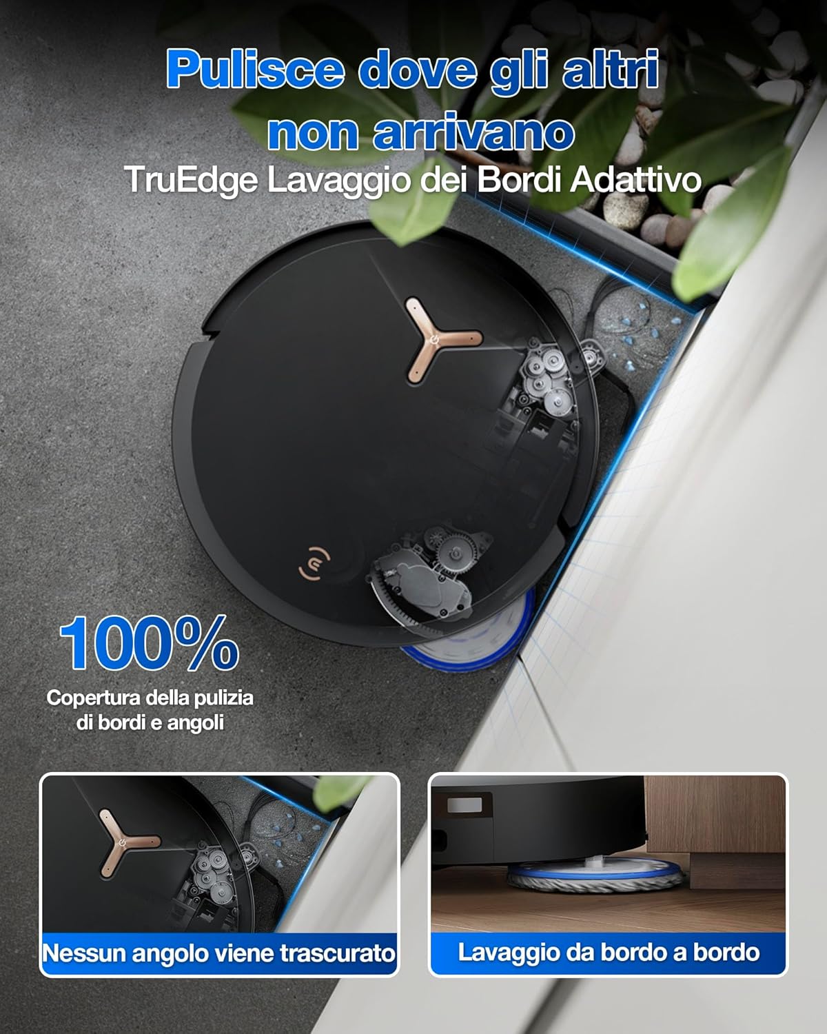 ECOVACS DEEBOT T50 MAX PRO OMNI Robot Aspirapolvere Lavapavimenti, 18.500Pa, ZeroTangle 2.0, Pulizia Profonda Tappeti, Spazzola Laterale Estendibile e Straccio, Lavaggio Automatico Acqua Calda 40-75℃