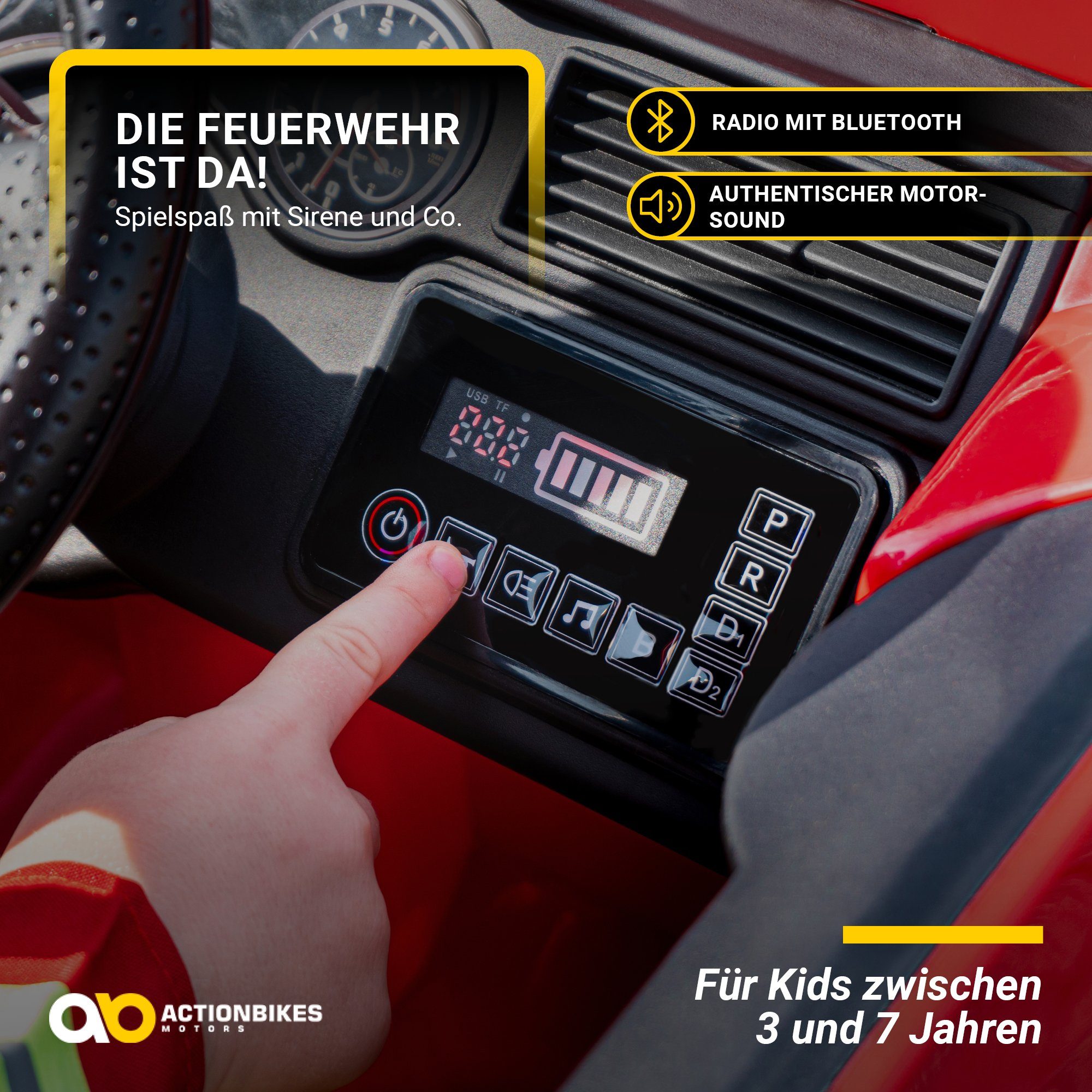 Actionbikes Motors Elektro-Kinderauto Kinder Auto Feuerwehr SX1818 Elektro - Fernbedienung - Wasserspritze, Belastbarkeit 40 kg, (4-tlg), Kinder Fahrzeug Spielzeug ab 3 Jahre elektrisch - Sirene & Bluetooth