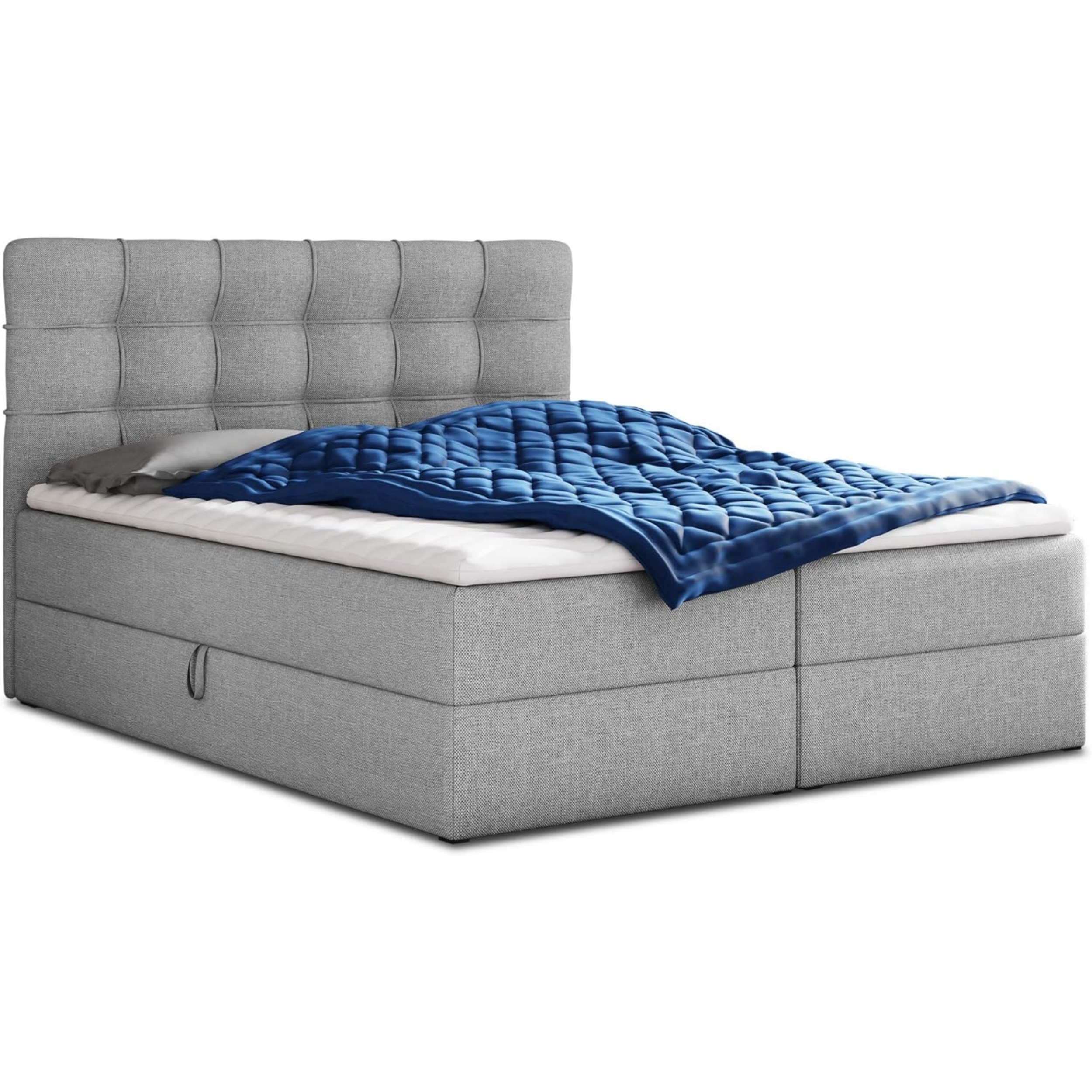 Best Upholstered Box Spring Double Bed Frame with 2 Storage Boxes, Bonell Mattress and Topper, for a Stylish Bedroom, Graphite (Inari 94), 180 x 200 cm