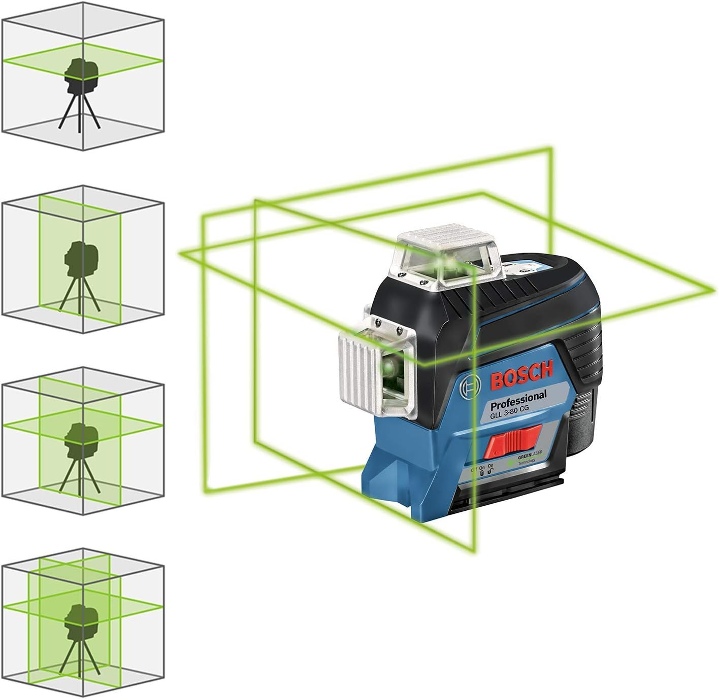 Bosch Professional 12V Line Laser System GLL 3-80 CG (2 x 12 V batteries, charger, green laser, with dedicated mobile app, support, range: up to 30 m, in L-BOXX)
