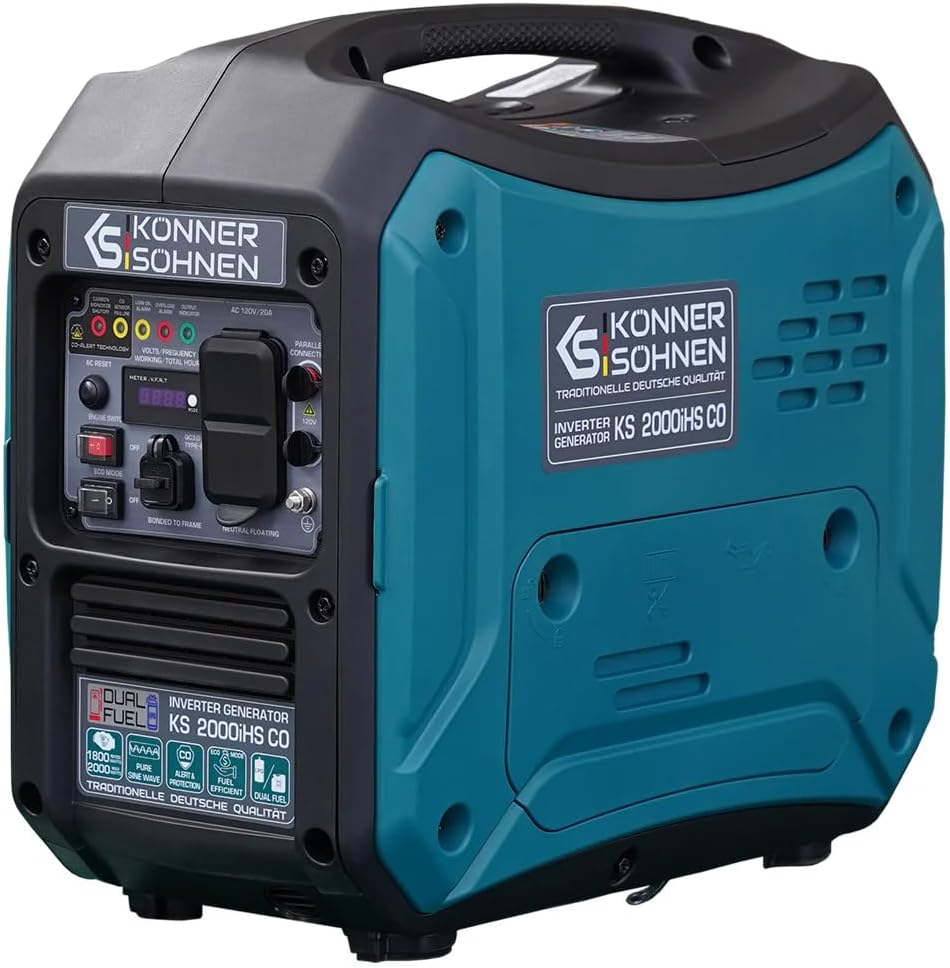 KS German Portable Dual Fuel Inverter Generator, 2000 Peak Watt