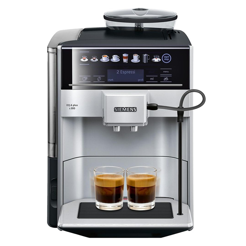 Siemens EQ.6 Plus s300 TE653501DE Fully Automatic Coffee Machine (1,500 Watts, Ceramic Grinder, Touch Sensor Direct Selection Buttons, Personalised Drink) Silver