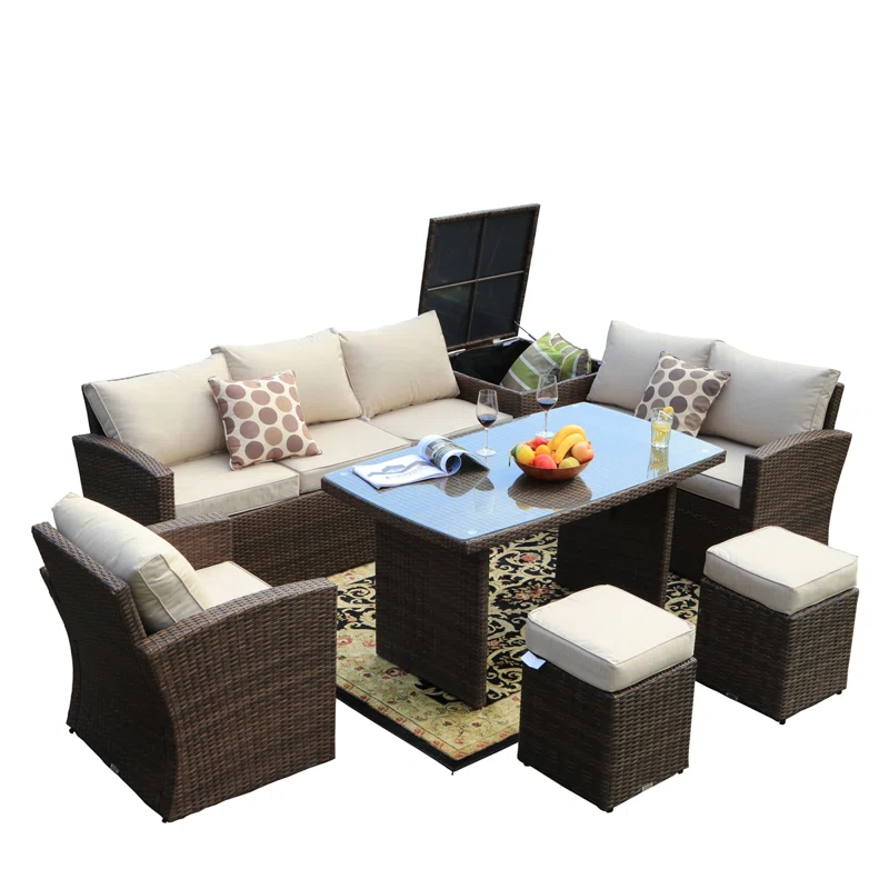 Wicker 8 - Person Garden Lounge Set with Cushions