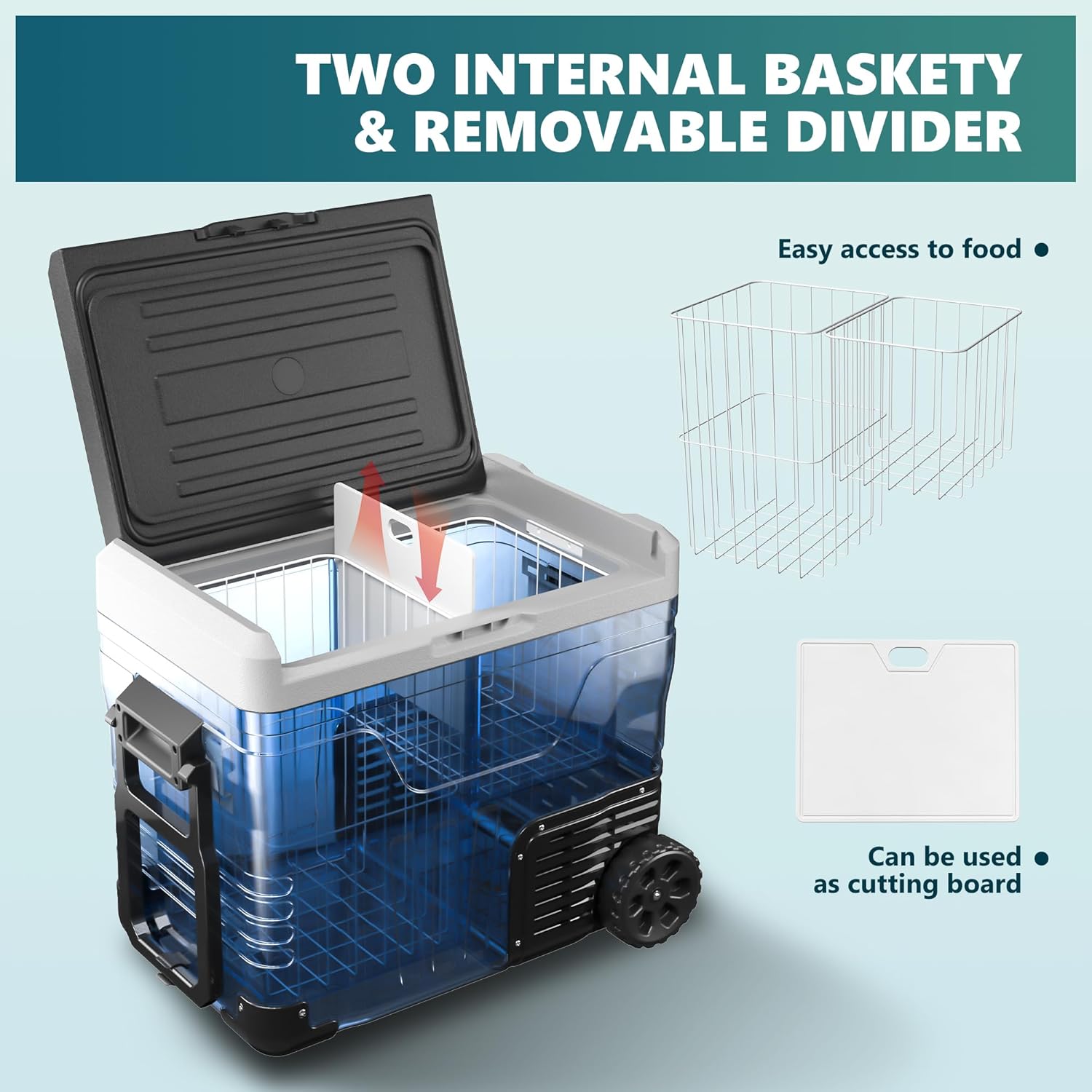 EUHOMY 12V Car Refrigerator, 35L Camping fridge, Portable Freezer 12V/24V DC 220-240V AC, Car Fridge -20℃~20℃ with APP control, Cooler with Wheels & 2 Baskets for Travel,Camping,RV [Energy Class E]