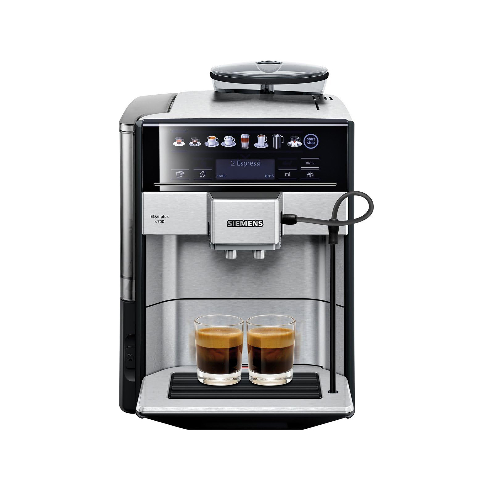 SIEMENS EQ.6 Plus s700 Fully Automatic Coffee Maker, 1500 W, Ceramic Grinder, Touch Sensor Direct Selection Buttons, Personalised Drinks, Double Cup Cover, Stainless Steel