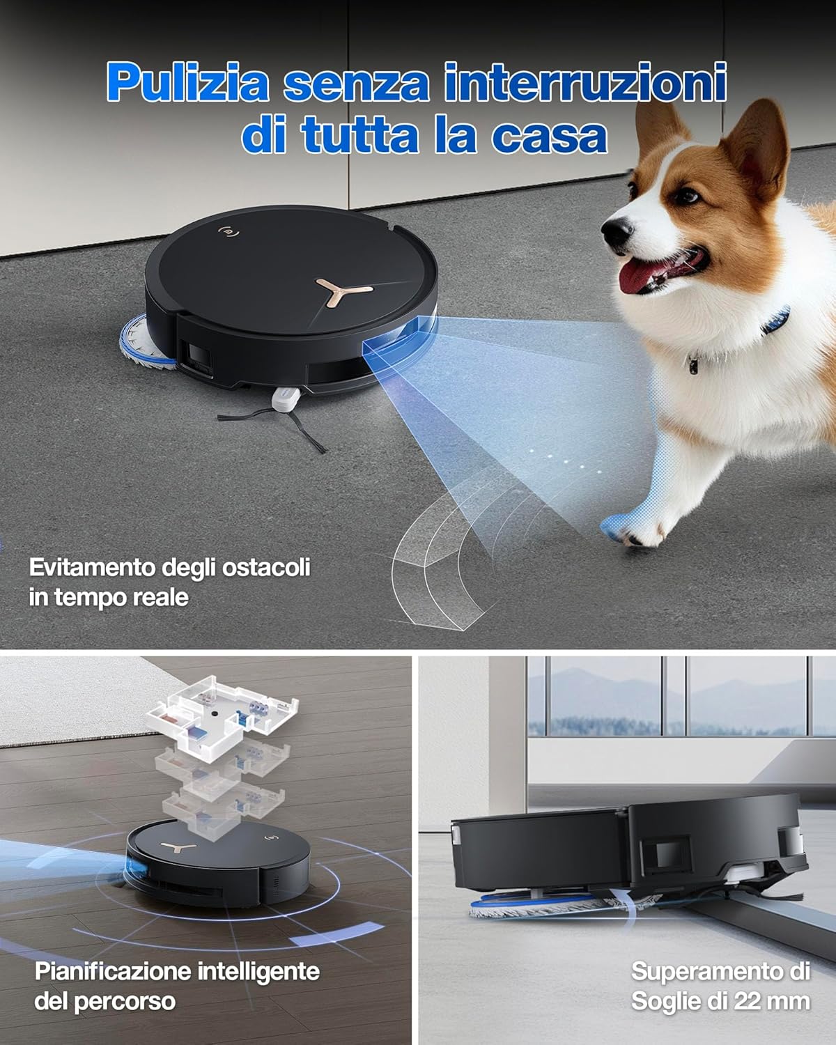 ECOVACS DEEBOT T50 MAX PRO OMNI Robot Aspirapolvere Lavapavimenti, 18.500Pa, ZeroTangle 2.0, Pulizia Profonda Tappeti, Spazzola Laterale Estendibile e Straccio, Lavaggio Automatico Acqua Calda 40-75℃