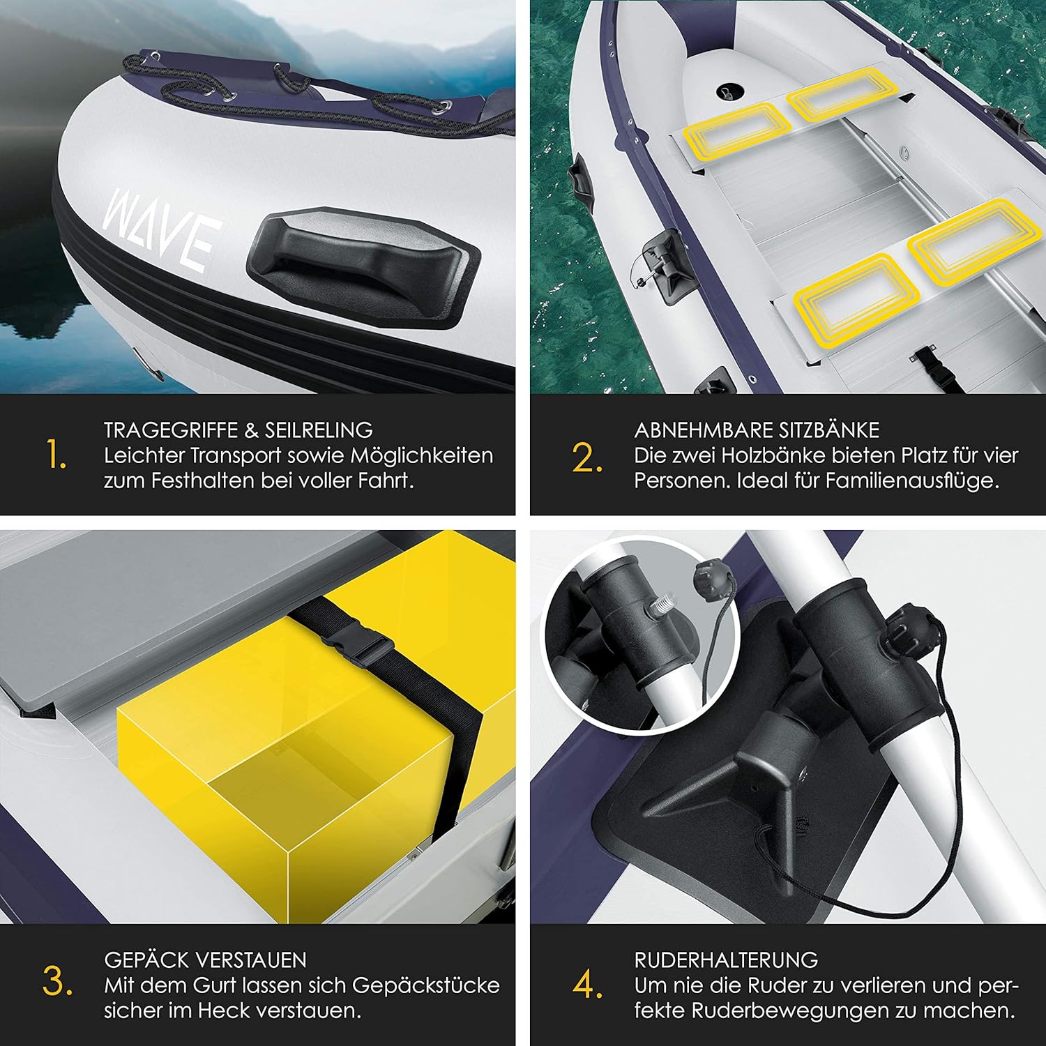 KESSER® Inflatable Boat 3.20 m for 4 People - Wave Motor Suitable Leisure Boat Paddle Boat Motor Boat Fishing Boat - with 2 Benches - Aluminium Base Paddle Pump Repair Kit & Bag Inflatable PVC