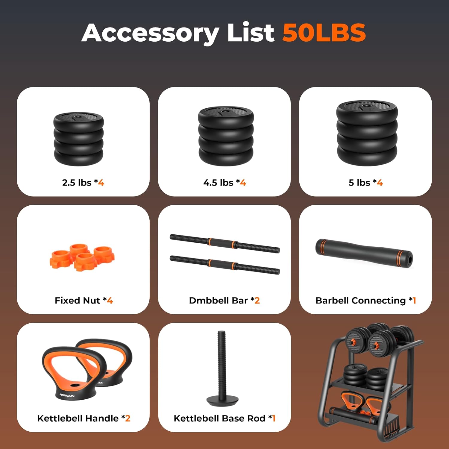 FEIERDUN Adjustable Dumbbells, 20/30/40/50/70/90lbs Free Weight Set with Connector, 4 in1 Dumbbells Set Used as Barbell, Kettlebells, Push up Stand