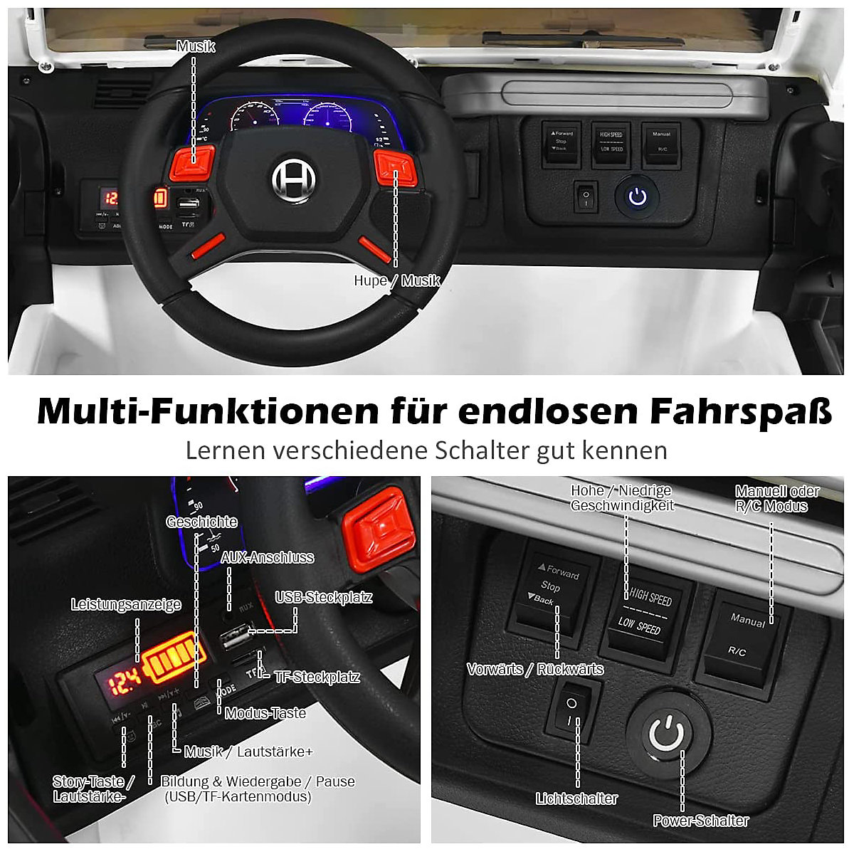 Elektroauto Jeep 2 Sitzer mit 3 Geschwindigkeiten wei