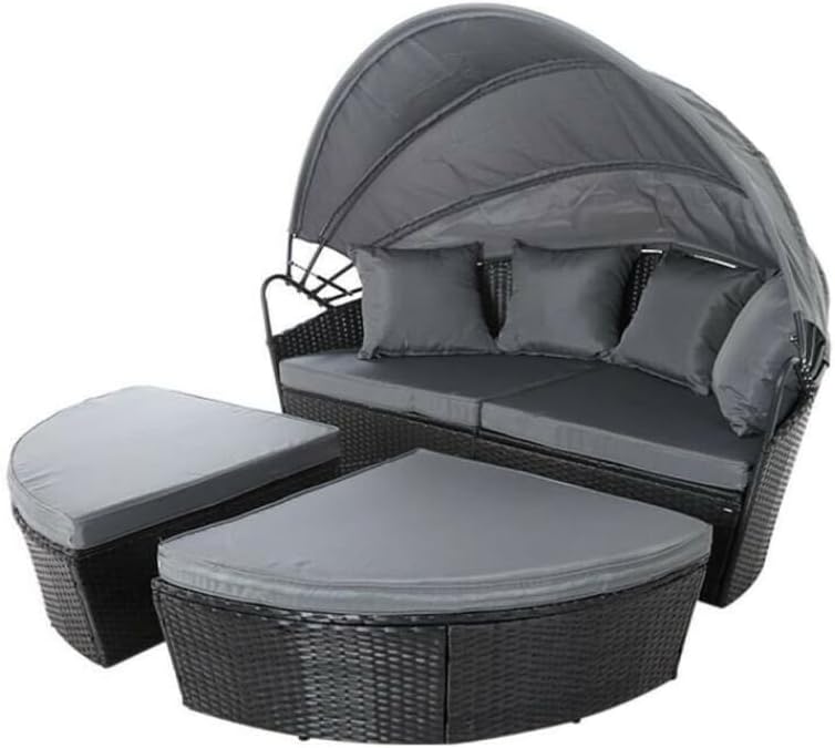 EVRE Bali 3 Piece Modular Round Rattan Wicker Patio Garden Furniture Daybed Sun Lounger Set
