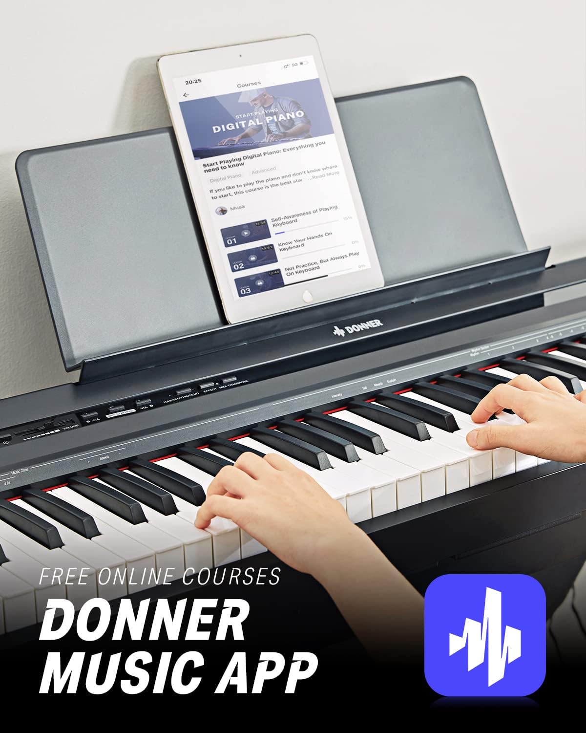 Donner E-Piano 88 Tasten, Halb Gewichteten Anfänger Klavier, Digital Piano mit Abnehmbarer Klavierständer und Pedal, DEP-10S
