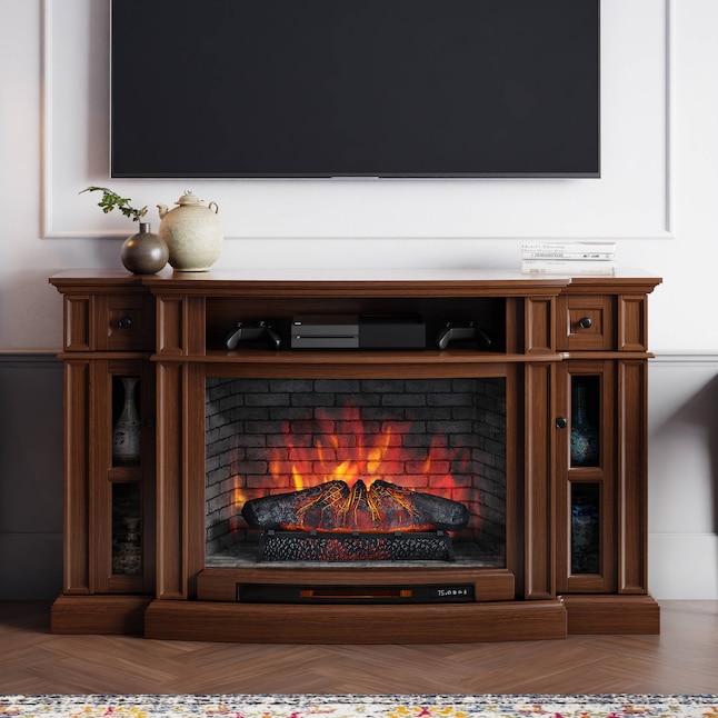 68-in W Mahogany Infrared Quartz Electric Fireplace