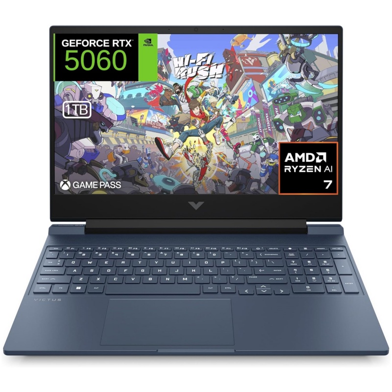 HP Victus 15-FB3038NS Gaming Laptop 15 Inch FHD AMD Ryzen AI 7 350, 16GB RAM, 1TB SSD, NVIDIA RTX 5060, FreeDos – Blue – Spanish QWERTY Keyboard