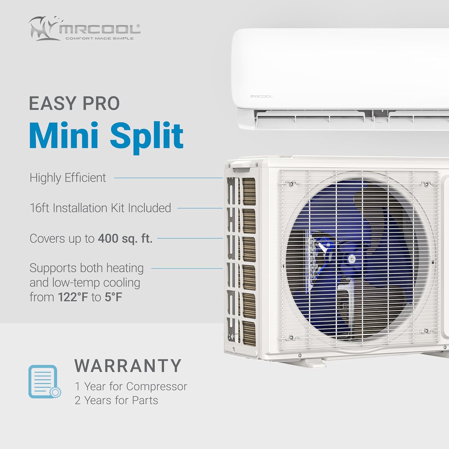 MRCOOL Easy Pro 9,000 BTU Ductless Mini-Split Air Conditioner Heat Pump Indoor System, DIY 5th Generation with Smart WiFi Control and Quiet Operation