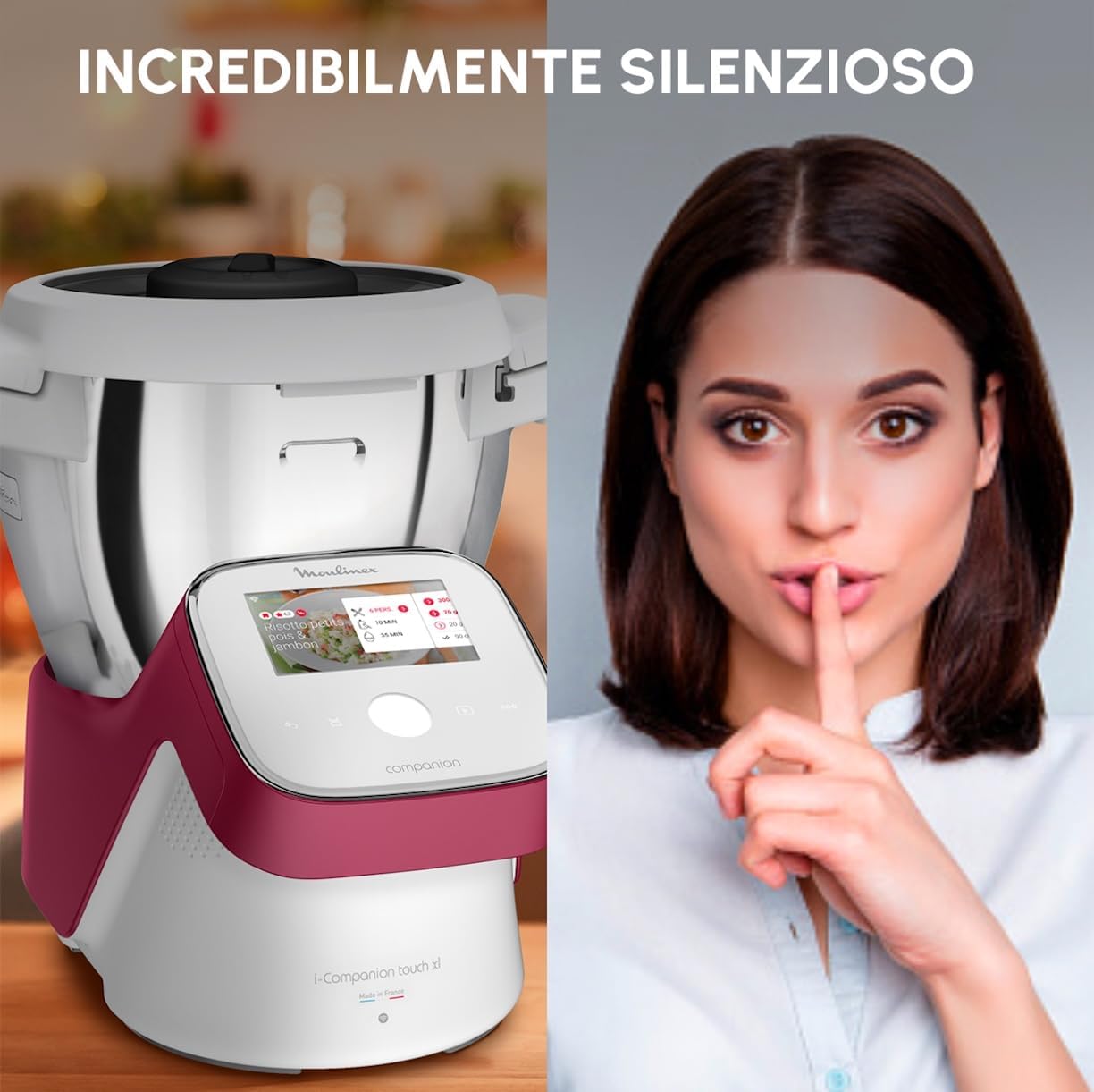 Moulinex Robot da Cucina Multifunzione I-Companion Touch, Potenza 1550 W, Capacità 4,5L, Temperatura da 30 a 150 °C, 14 Programmi Automatici e 5 Accessori Dedicati, HF9345