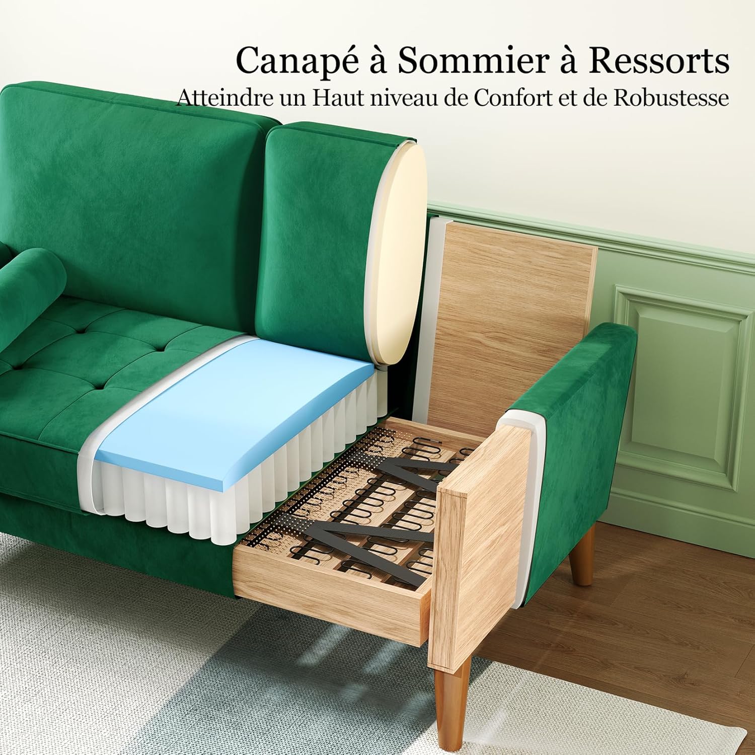 Vesgantti Small 2 Seater Sofa, 121cm Velvet Sofa with Spring Cushion, Mini Bedroom with Armrests, Modern Living Room Loveseat, Fixed 2 Seater Loveseat