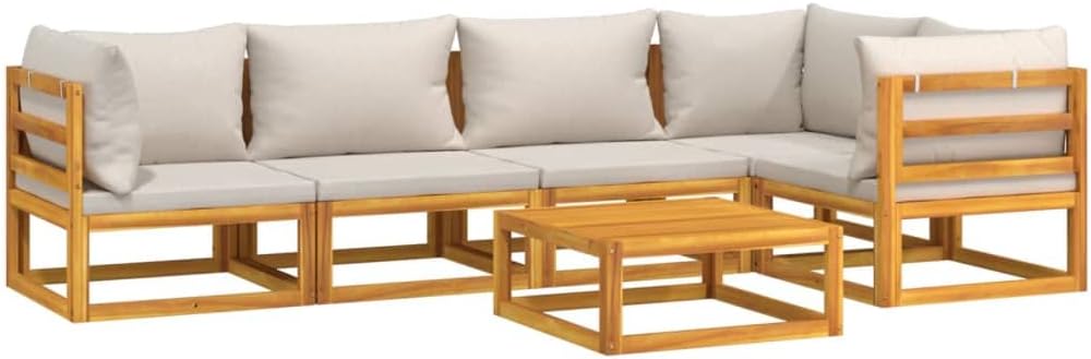 Homgoday 6-TLG. Gartenlounge Set Gartenmöbel Sitzgruppe Gartenlounge Gartensofa Set Gartengarnitur Sitzgarnitur Loungemöbel Terassenmöbel mit Hellgrauen Kissen Massivholz