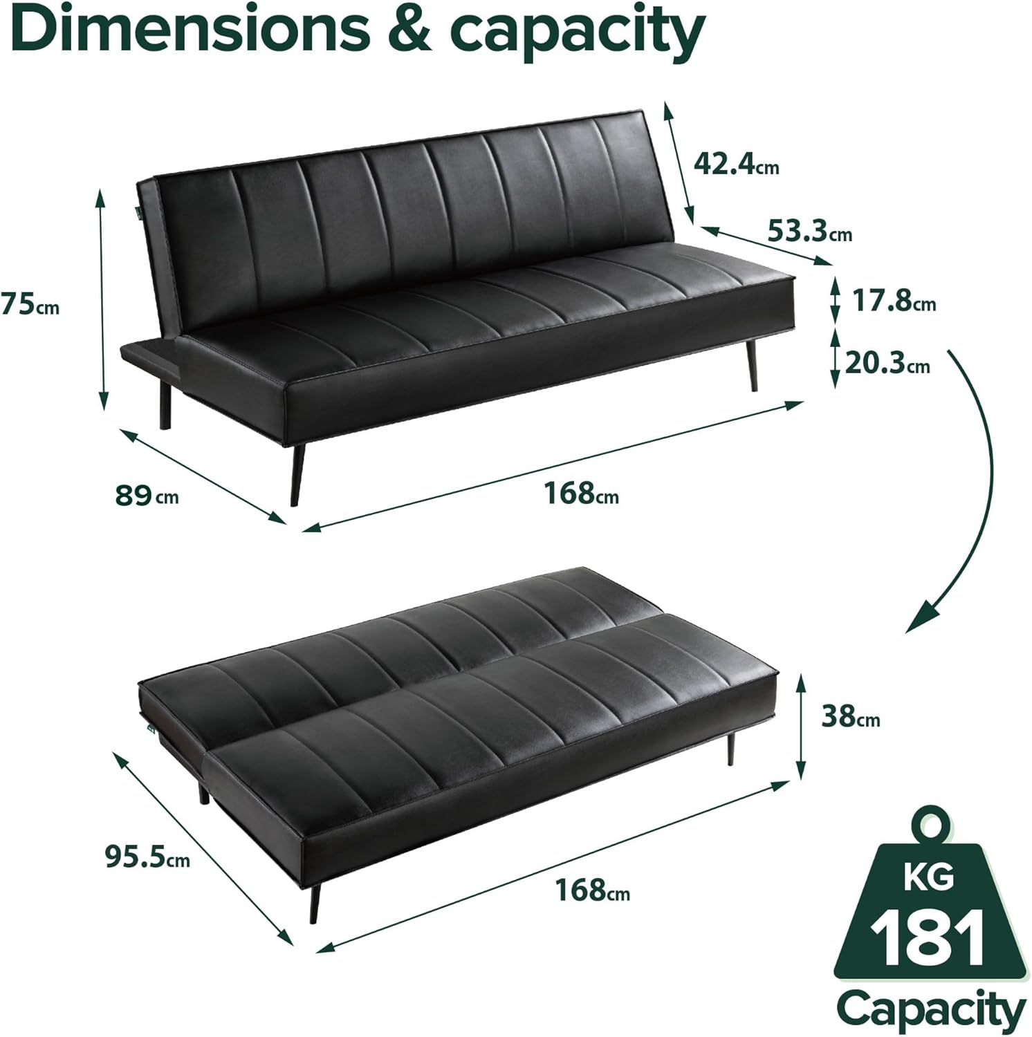 Zinus Quinn Clic Clac Sofa Bed - 2-in-1 Folding Sofa Bed - Suitable for Guest Rooms and Small Spaces