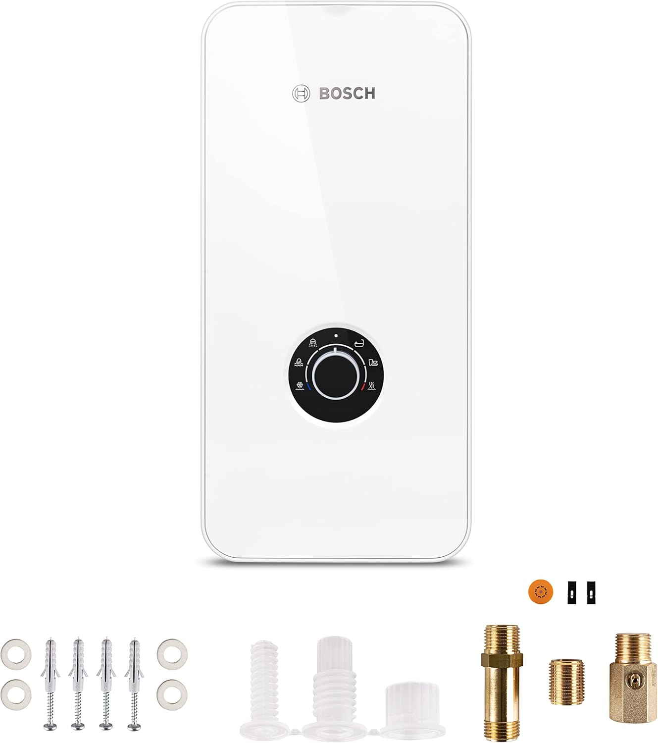 Bosch Tronic 5000 Electronic Instantaneous Water Heater 15/18/21 kW Switchable Pressure Resistant Continuous Temperature Selection 400 V Modern Glass Look White [Energy Class A]