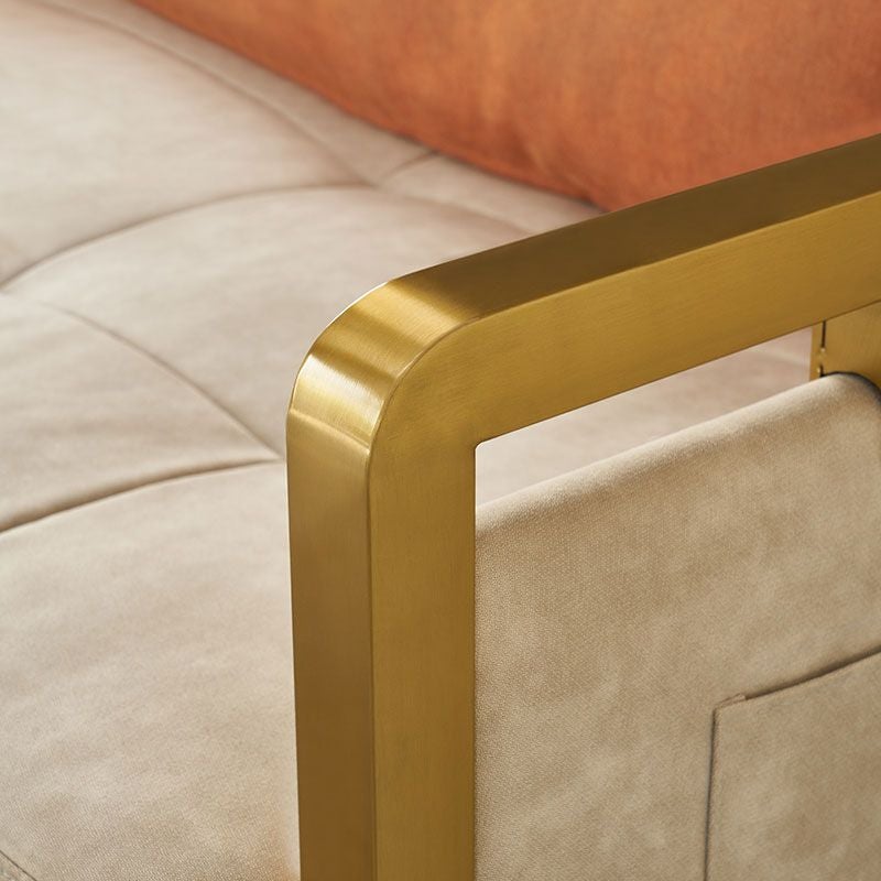 Modern Queen Convertible Sleeper Sofa Gold Metal Beige Upholstered Sofa Bed Pillow