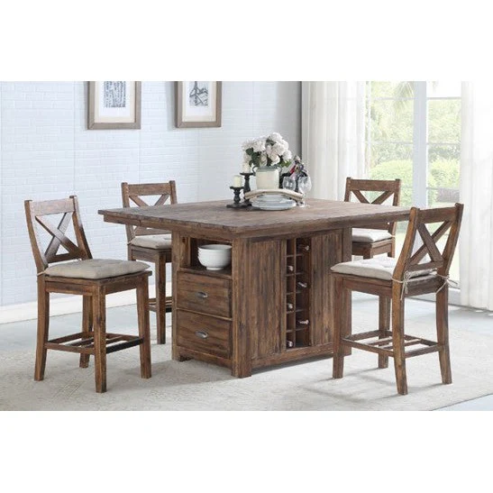 Rustic Wood Dining 5-Pc Set - Extendable (60x30-48) Pub Height - New
