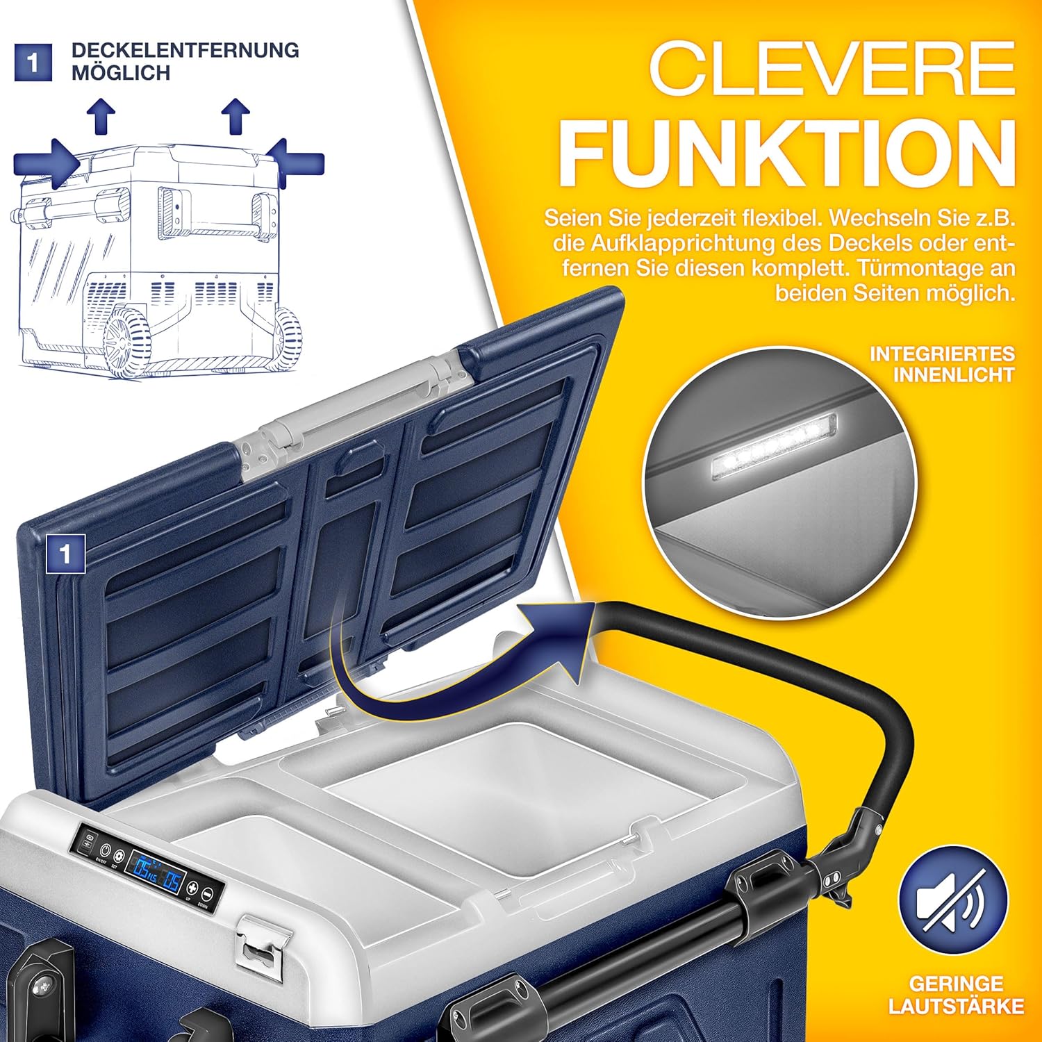 tillvex® Kompressor Kühlbox elektrisch 40-60 Liter | Elektrische Gefrierbox WIFI-APP-Steuerung 12/24 V 230V | Kühlschrank bis -20 °C für Auto, Lkw, Camping (Navyblau, 50 Liter - mit Akku) [Energieklasse B]