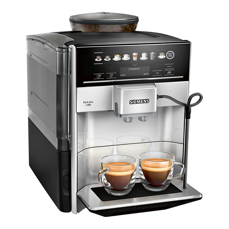 Siemens EQ.6 Plus s300 TE653501DE Fully Automatic Coffee Machine (1,500 Watts, Ceramic Grinder, Touch Sensor Direct Selection Buttons, Personalised Drink) Silver