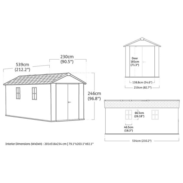 Newton Plus 7.5x17 Storage Shed - Grey