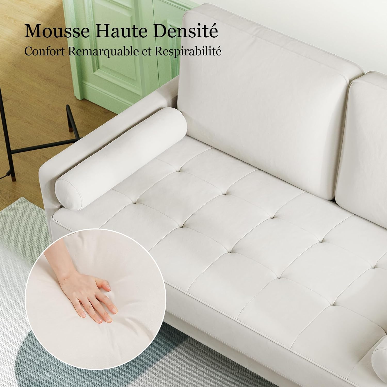 Vesgantti Small 2 Seater Sofa, 121cm Velvet Sofa with Spring Cushion, Mini Bedroom with Armrests, Modern Living Room Loveseat, Fixed 2 Seater Loveseat