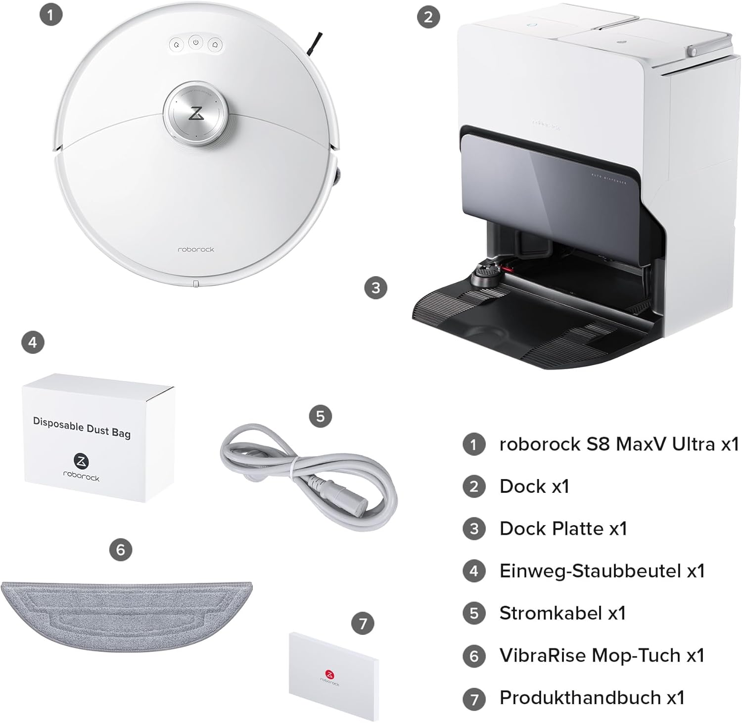 roborock S8 MaxV Ultra Robot Vacuum Cleaner with Mop Function and Lifting Mop, Extensive Cleaning Thanks to the Extendible Side Brush, 10,000 Pa, 60 °C Hot Water Mop Wash, All-in-One Dock