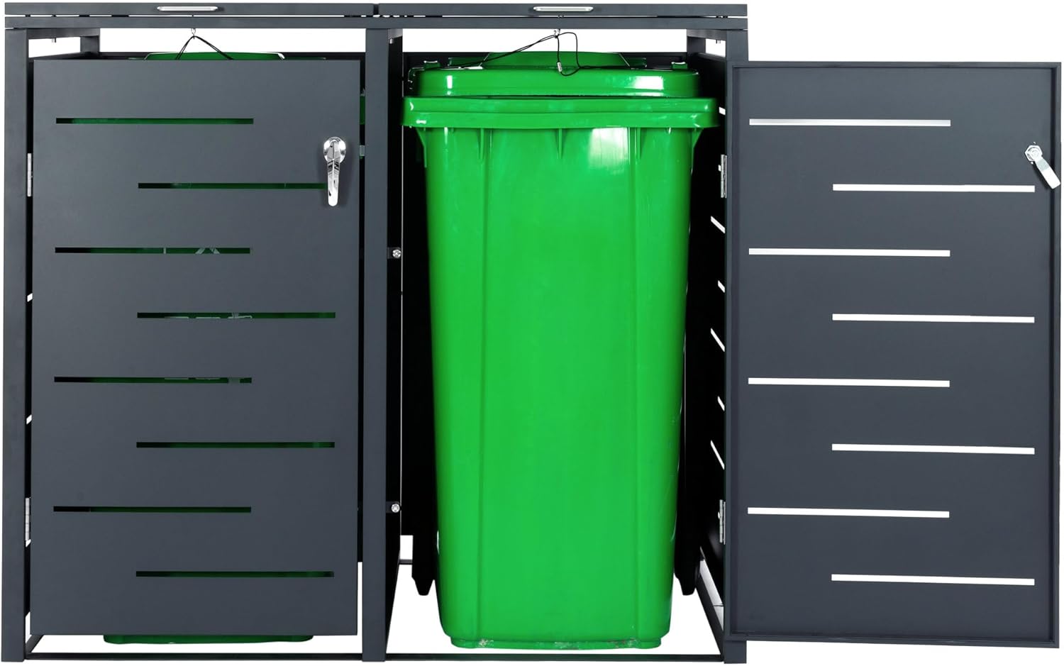 Zelsius Stainless Steel Wheelie Bin Box, 4 Bins, 120-240 Litres, Anthracite RAL 7016, Includes Extension Option, Garden Rubbish Bin Box, Set of 4, Storage Box for Wheelie Bins