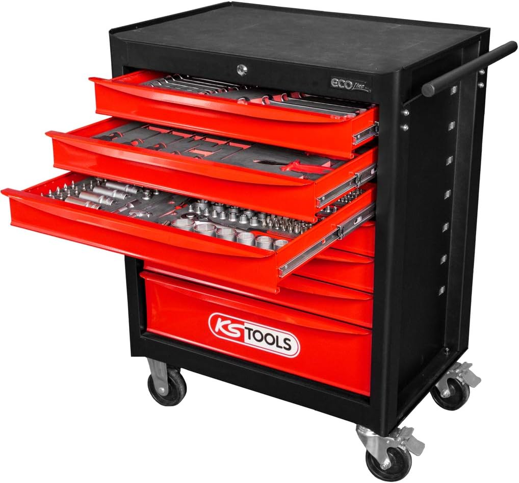 KS Tools Ecoline 897.7215 Workshop Trolley with 7 Drawers and 215 Premium Tools Black/Red