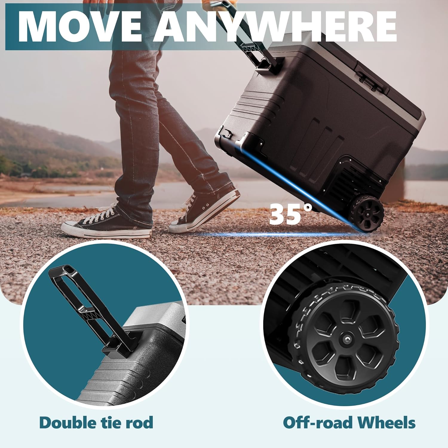 EUHOMY 12V Car Refrigerator, 35L Camping fridge, Portable Freezer 12V/24V DC 220-240V AC, Car Fridge -20℃~20℃ with APP control, Cooler with Wheels & 2 Baskets for Travel,Camping,RV [Energy Class E]